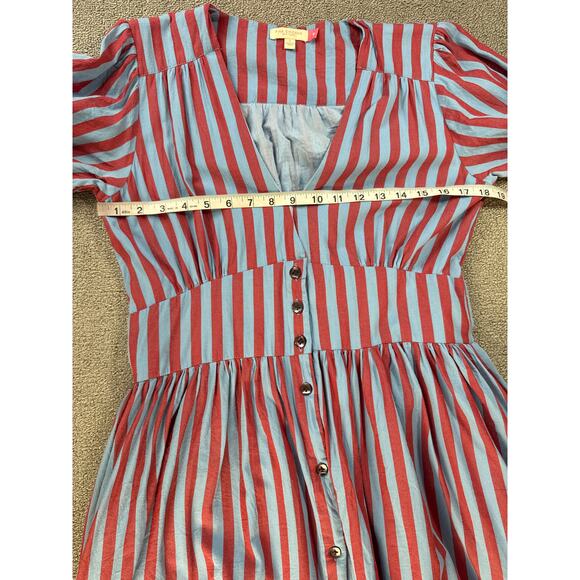 Pink Chicken Dress Womens Large Button Front Midi Striped Trad Wife Cottage - Picture 7 of 11